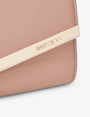 JIMMY CHOO: Emmie logo-engraved patent-leather clutch