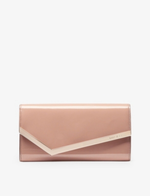 JIMMY CHOO: Emmie logo-engraved patent-leather clutch
