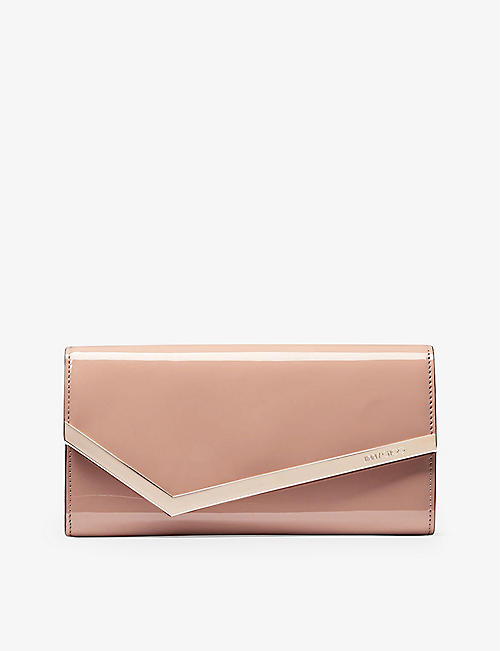 JIMMY CHOO: Emmie logo-engraved patent-leather clutch