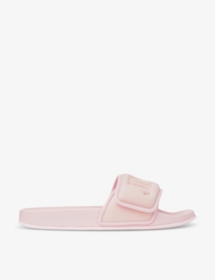 JIMMY CHOO: Fitz logo-debossed synthetic and leather sliders