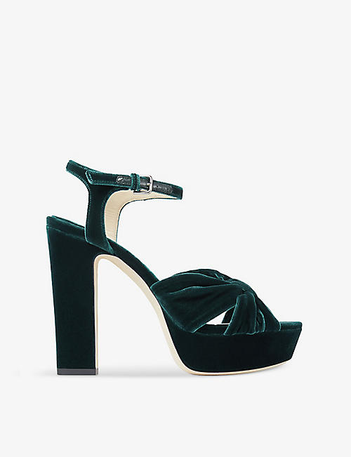 JIMMY CHOO: Heloise 120 bow-embellished velvet heeled sandals