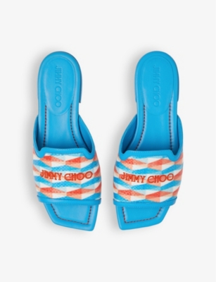 Shop Jimmy Choo Women's Sky/sky Mix Nako Diamond-print Logo-embroidered Leather Sandals