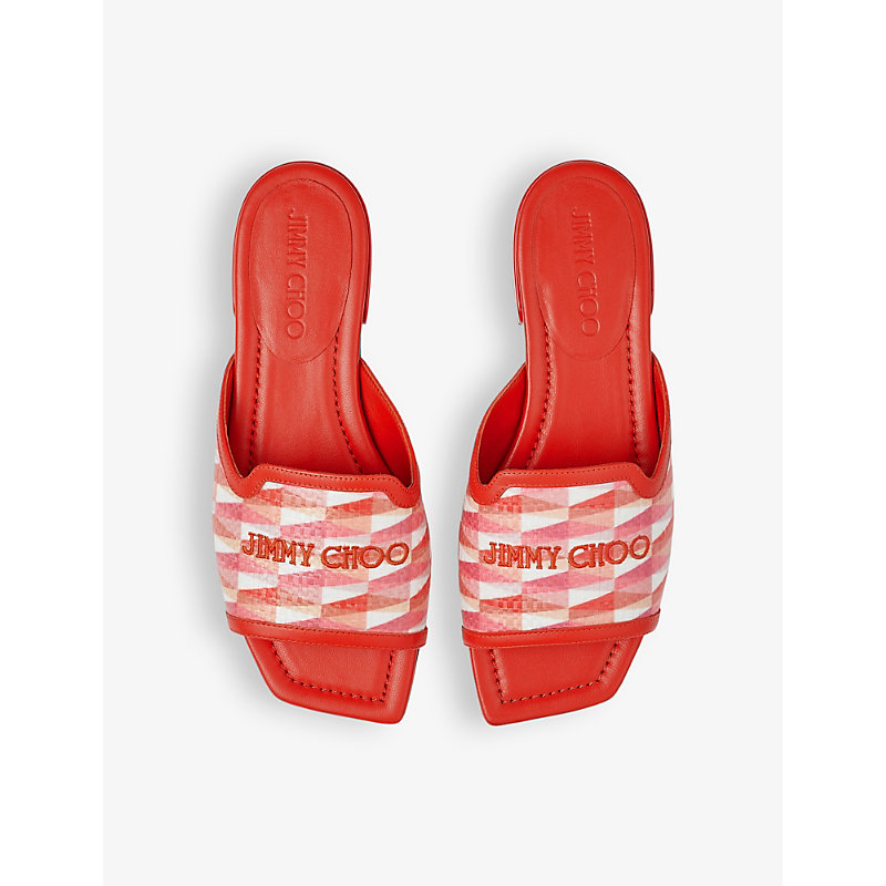 Shop Jimmy Choo Womens Pap/candy Pink Nako Diamond-print Logo-embroidered Leather Sandals