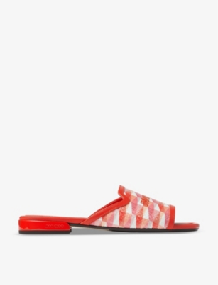 Shop Jimmy Choo Nako Diamond-print Logo-embroidered Leather Sandals In Pap/candy Pink