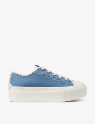 Shop Jimmy Choo Womens X Denim/latte Palma Maxi Logo-embroidered Canvas Low-top Trainers