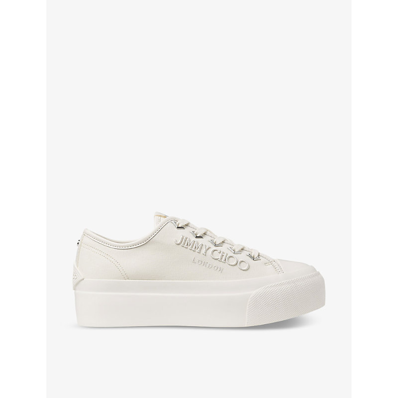 Shop Jimmy Choo Women's X Latte/latte Palma Maxi Logo-embroidered Canvas Low-top Trainers
