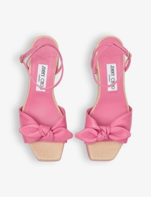 Shop Jimmy Choo Women's Candy Pink/tural Ricia 95 Leather Platform Sandals In Candy Pink/natural