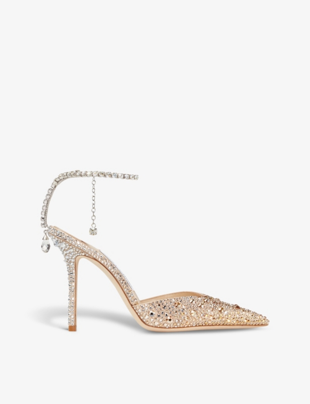 Saeda 100 crystal-embellished satin heeled courts