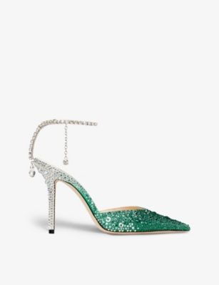 Jimmy Choo Saeda 100high Heels In Emerald/crystal