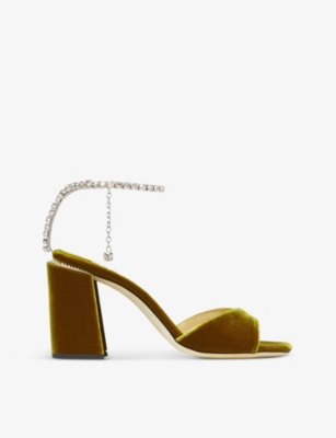JIMMY CHOO: Saeda crystal-embellished velvet heeled sandals