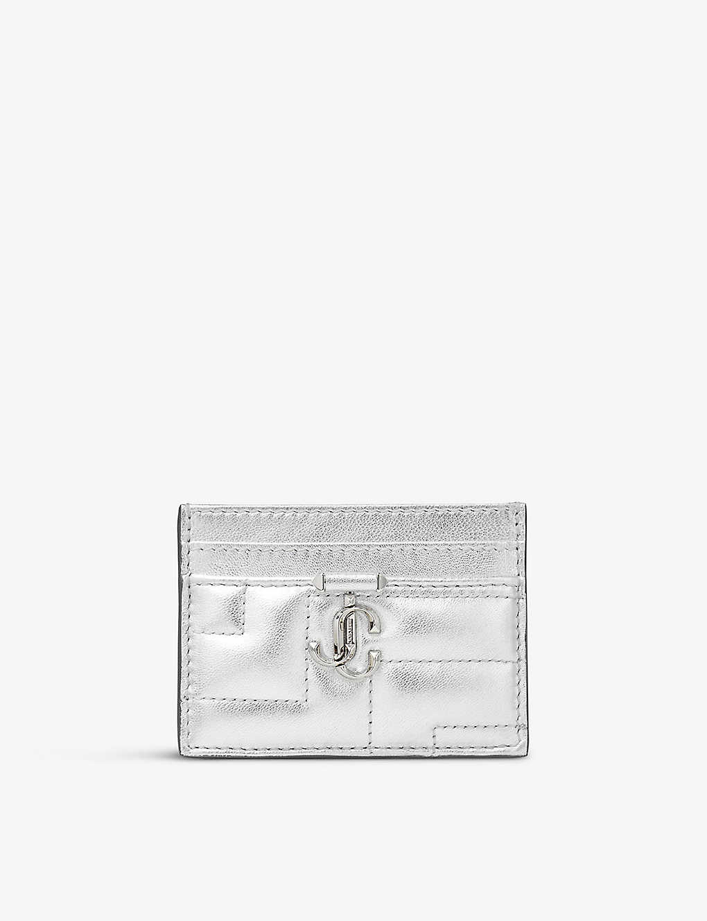 Shop Jimmy Choo Umika Quilted-leather Card Holder In Silver/silver