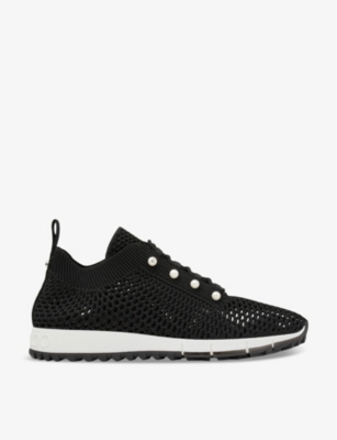 JIMMY CHOO: Veles pearl-embellished knitted low-top trainers