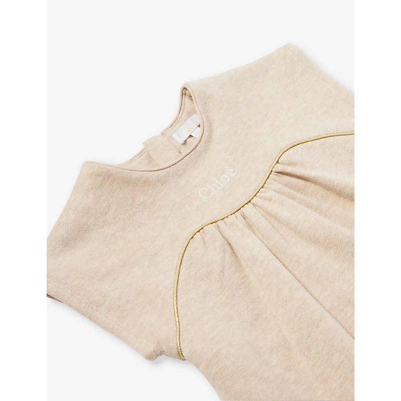 Shop Chloé Logo-print Cotton-jersey Dress 9months-3 Years In Beige Marl