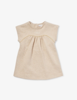 Chloé Babies' Girls Beige Cotton Jersey Dress In Beige Marl