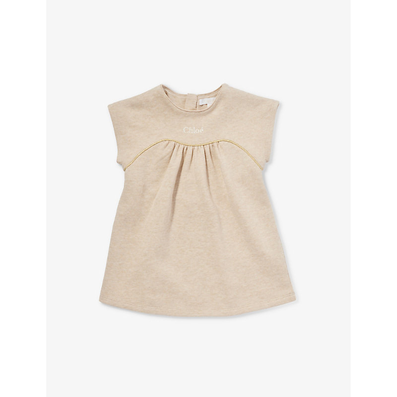 Chloé Babies' Girls Beige Cotton Jersey Dress In Beige Marl