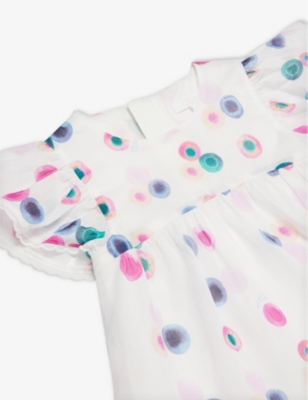 Shop Chloé Chloe Multicoloured Print-embellished Fluted-sleeve Cotton Dress 12-18 Months