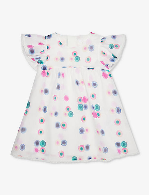 CHLOE: Print-embellished fluted-sleeve cotton dress 12-18 months