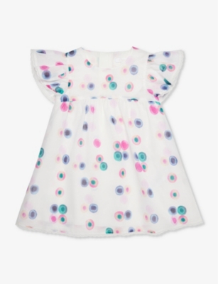 Shop Chloé Chloe Print-embellished Fluted-sleeve Cotton Dress 12-18 Months In Multicoloured