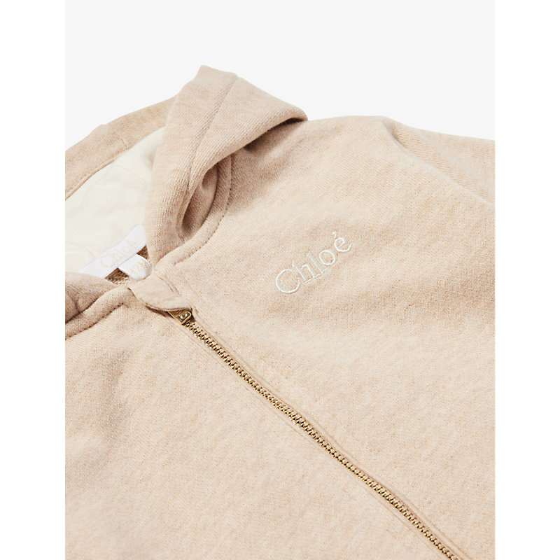 Shop Chloé Logo Text-print Cotton-jersey Tracksuit 6 Months-3 Years In Beige Marl