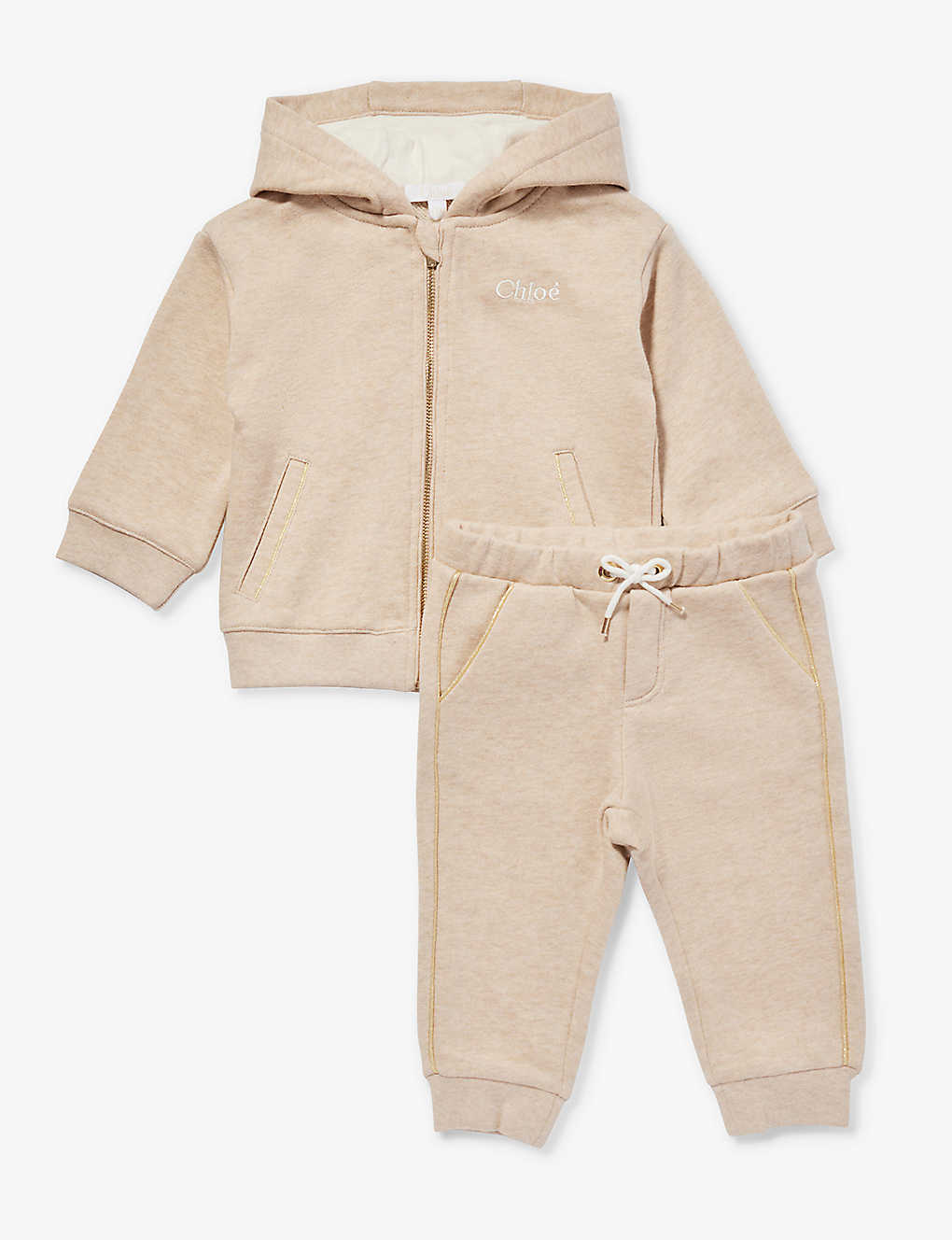 Chloé Babies' Chloe Beige Marl Logo Text-print Cotton-jersey Tracksuit 6 Months-3 Years