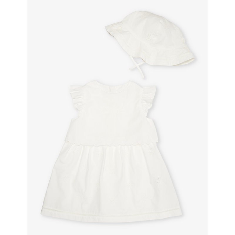 Shop Chloé Chloe Offwhite Frilled-trim Brand-embroidered Two-piece Cotton-poplin Set 9-24 Months