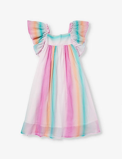 CHLOE: Rainbow-print cotton-poplin dress frilled 8-12 years