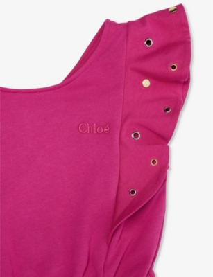 Shop Chloé Chloe Girls Pink Kids Frill-trim Cotton-jersey Playsuit 4-12 Years