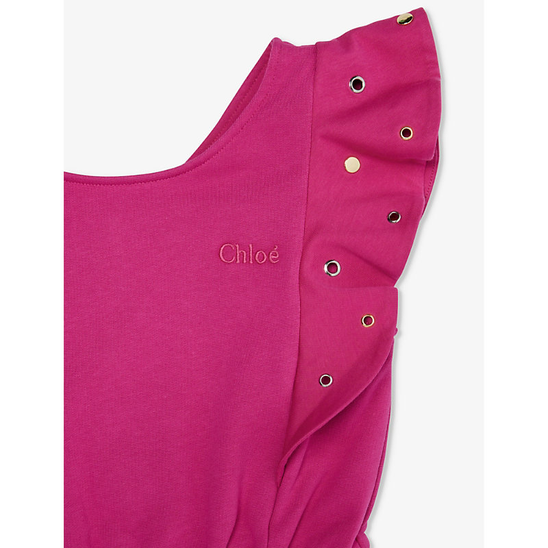 Shop Chloé Frill-trim Cotton-jersey Playsuit 4-12 Years In Pink