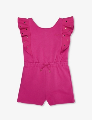 Chloé Chloe Girls Pink Kids Frill-trim Cotton-jersey Playsuit 4-12 Years