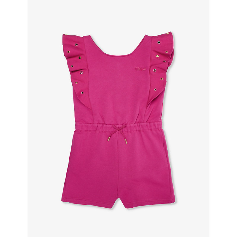 Chloé Chloe Girls Pink Kids Frill-trim Cotton-jersey Playsuit 4-12 Years