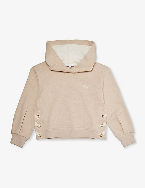 CHLOE: Logo text-embroidered cotton-jersey hoody  6-14 years
