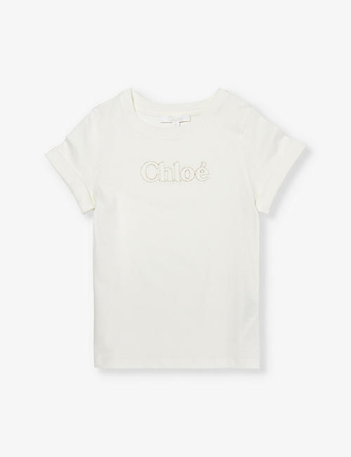 CHLOE: Logo-embroidered short-sleeve cotton-jersey T-shirt 4-14 years