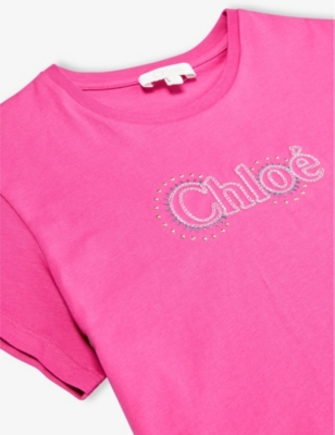 Shop Chloé Chloe Girls Pink Kids Logo-embroidered Short-sleeve Cotton-jersey T-shirt 8-14 Years