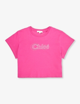 Shop Chloé Chloe Girls Pink Kids Logo-embroidered Short-sleeve Cotton-jersey T-shirt 8-14 Years