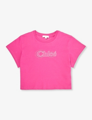 Shop Chloé Logo-embroidered Short-sleeve Cotton-jersey T-shirt 8-14 Years In Pink