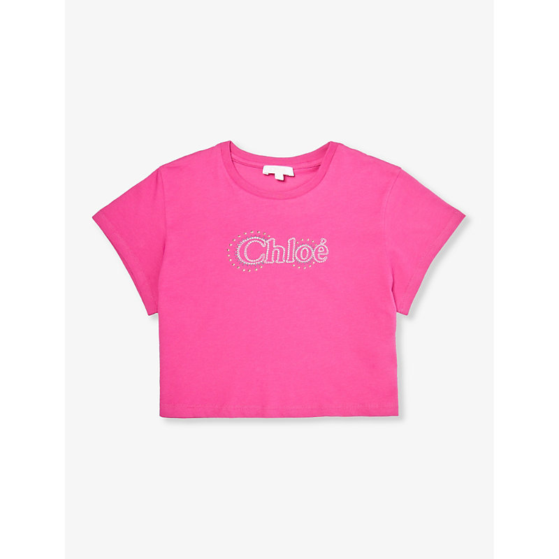 Shop Chloé Chloe Girls Pink Kids Logo-embroidered Short-sleeve Cotton-jersey T-shirt 8-14 Years