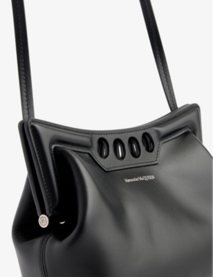 Shop Alexander Mcqueen Women's Black The Peak Mini Leather Shoulder Bag