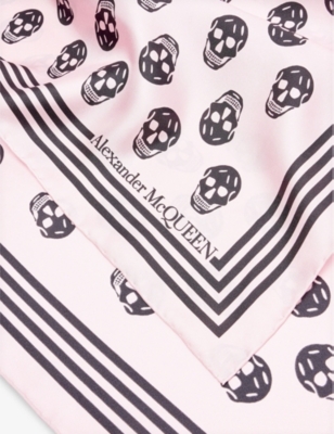Shop Alexander Mcqueen Womens Pale Pink/black Biker Skull-print Silk Scarf