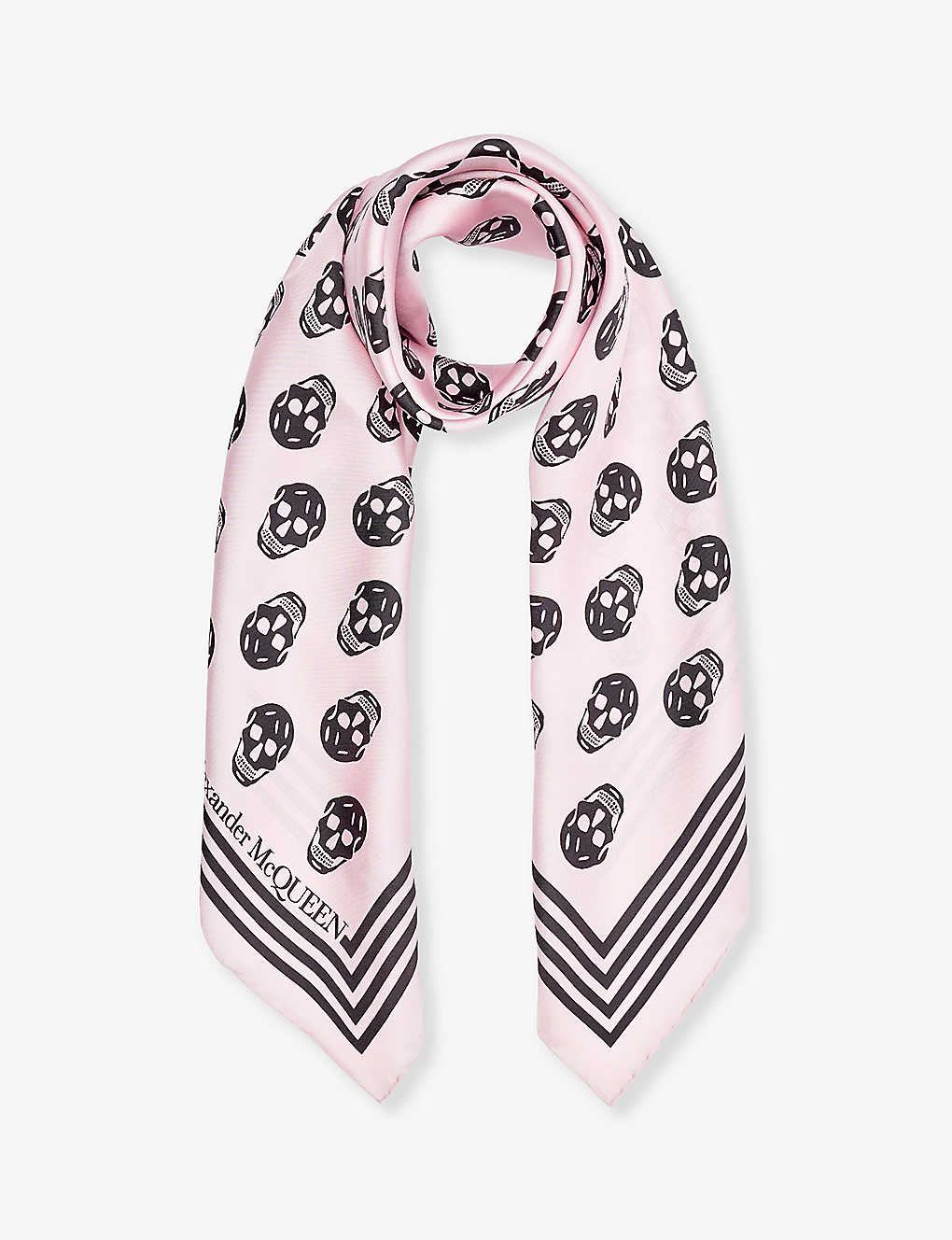 Alexander Mcqueen Biker Skull-print Silk Scarf In Pale Pink/black