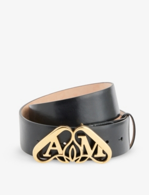 ALEXANDER MCQUEEN: Seal branded-buckle leather belt