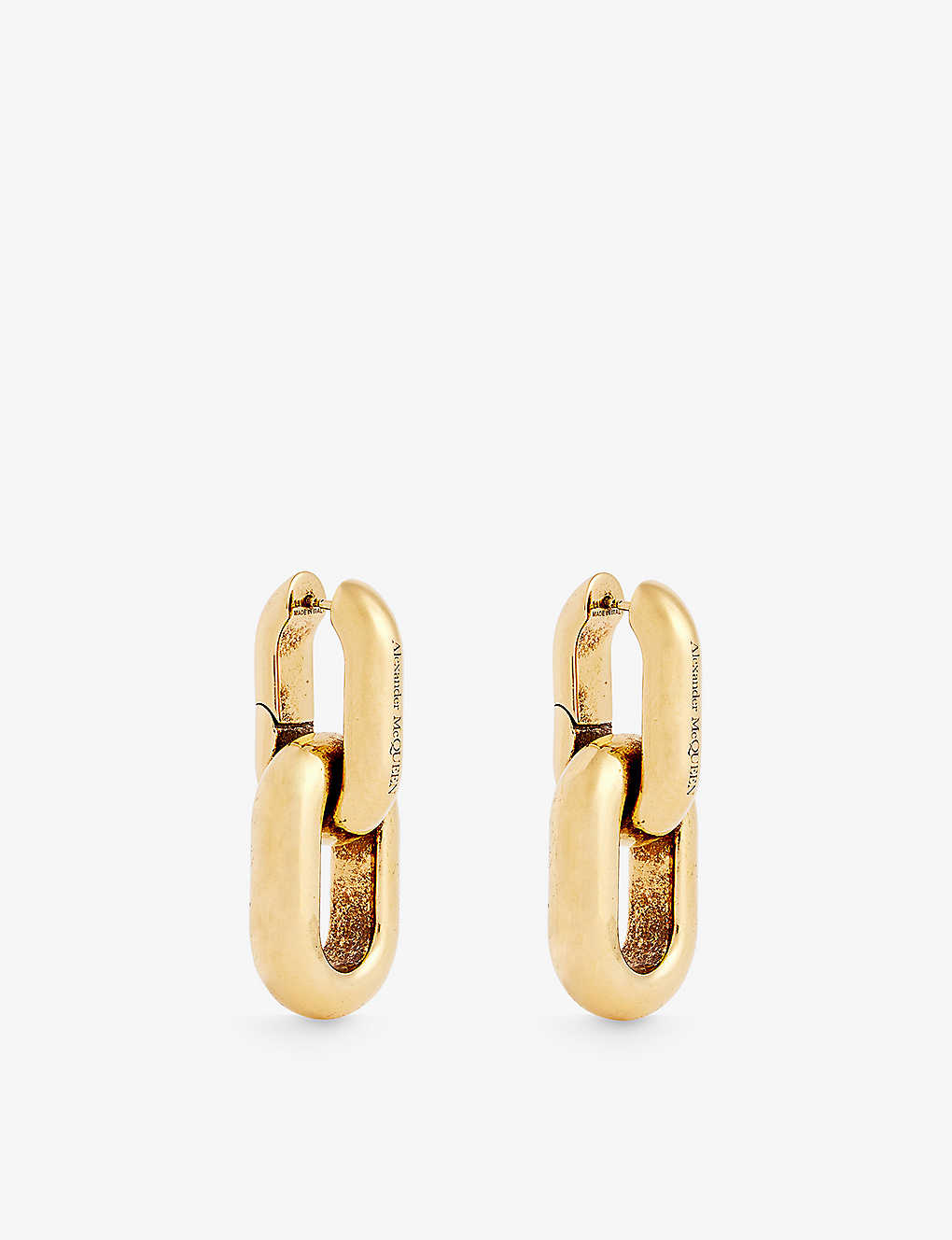 Alexander Mcqueen Womens Light Ant.gold Chunky-chain Brass Drop Earrings