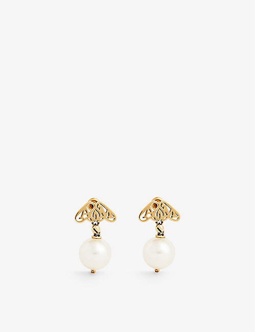 ALEXANDER MCQUEEN: Logo-engraved brass and faux-pearl earrings