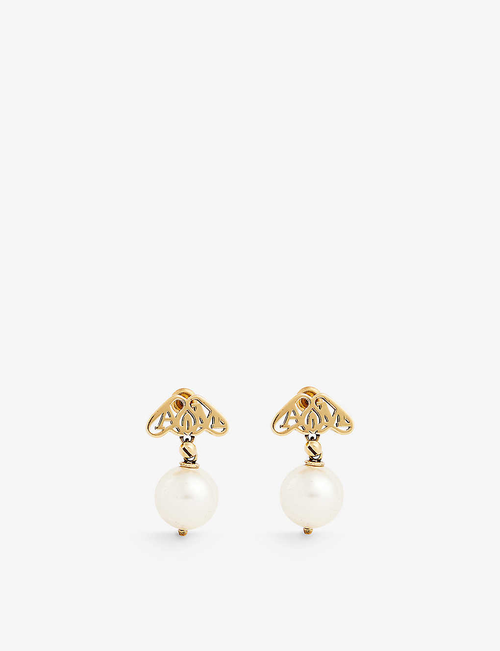 Alexander Mcqueen Logo-engraved Brass And Faux-pearl Earrings In L.a.gold+pearl