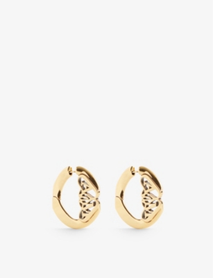 Alexander Mcqueen Womens Light Ant.gold Logo-engraved Brass Earrings
