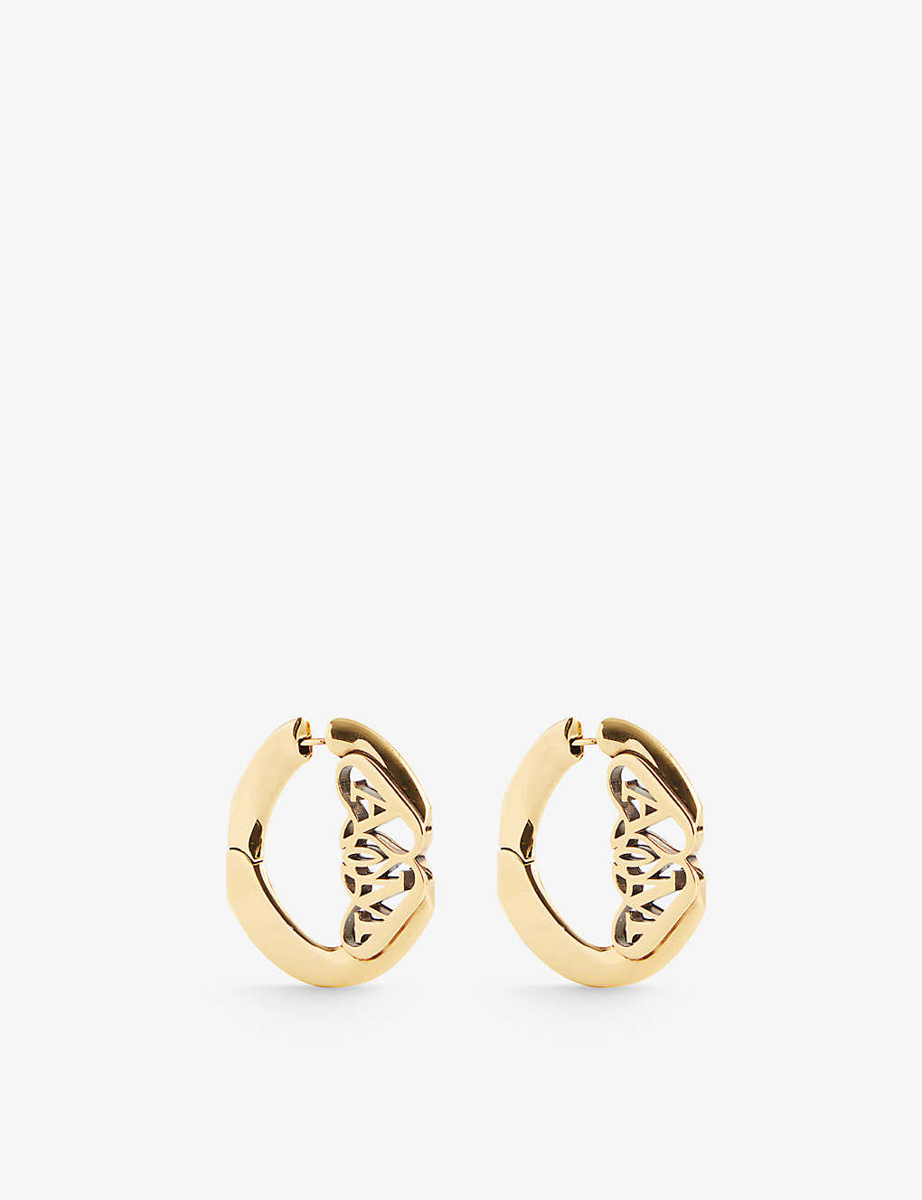 Alexander Mcqueen Womens Light Ant.gold Logo-engraved Brass Earrings
