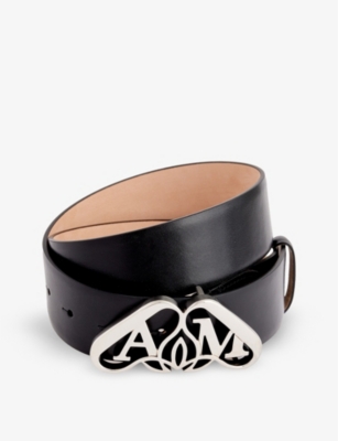 Alexander Mcqueen 4 Cm Leather Belt With Logo Buckle In Black