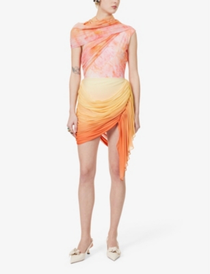 Shop Johannes Warnke Women's Vanilla Yellow/ Apricot Tendu Asymmetric-hem Woven Mini Skirt
