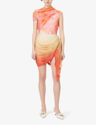 Shop Johannes Warnke Women's Peach/ Ballet Pink Abstract-pattern Slim-fit Woven Bodysuit