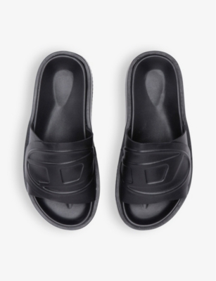 Shop Diesel Men's T8013 D-oval Logo-embossed Flat Faux-leather Slides