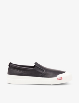 Mens black leather slip on trainers online